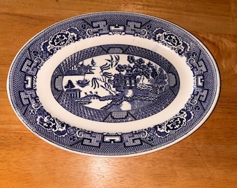 21 cm x 21 cm große ovale Servierplatte Blaue Willow Homer Laughlin