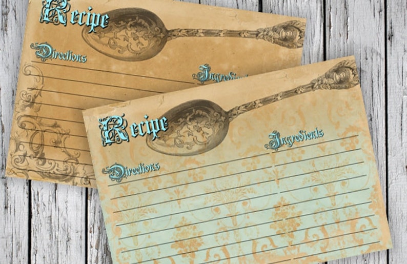 old paper recipe cards printable download images paper etsy