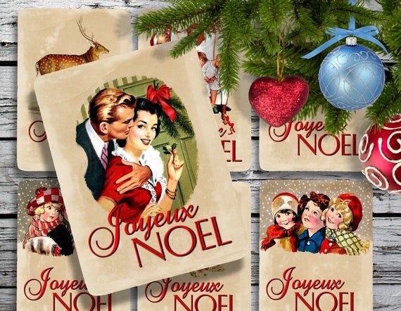 Atc Cards Joyeux Noel Junk Journal Vintage Ephemera Etsy