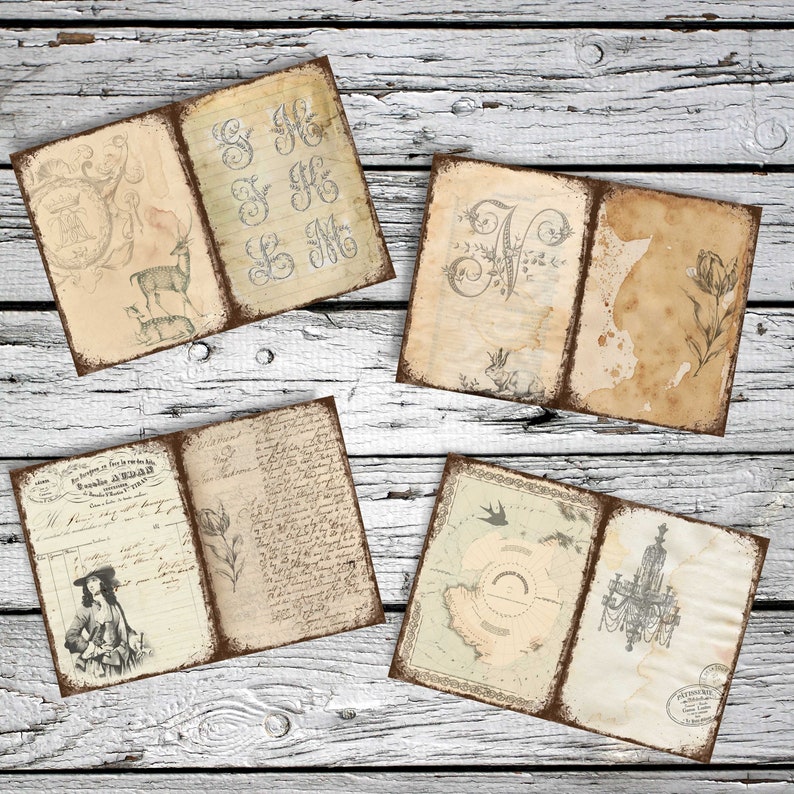 Vintage Ephemera Digital Download 10x7 GRUNGY SHEETS 12 Journal Pages