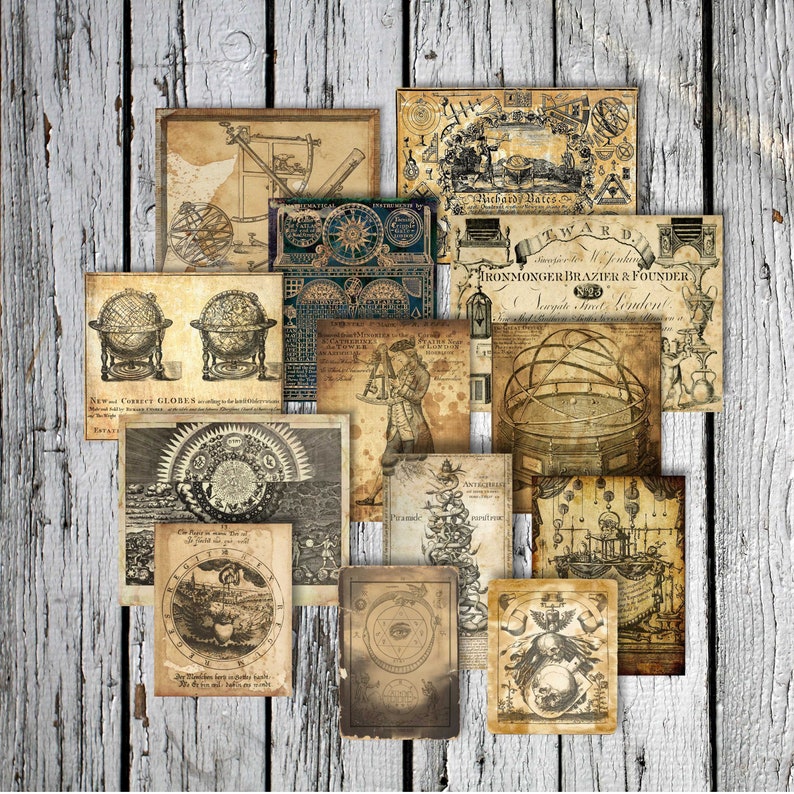 Journal Vintage Ephemera 13 Random ALCHEMY Cards Digital Collage Sheeet Download