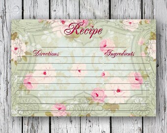 Rose RECIPE CARDs - Printable Download Images, Paper Craft, Scrapbook. DIY. Print at Home