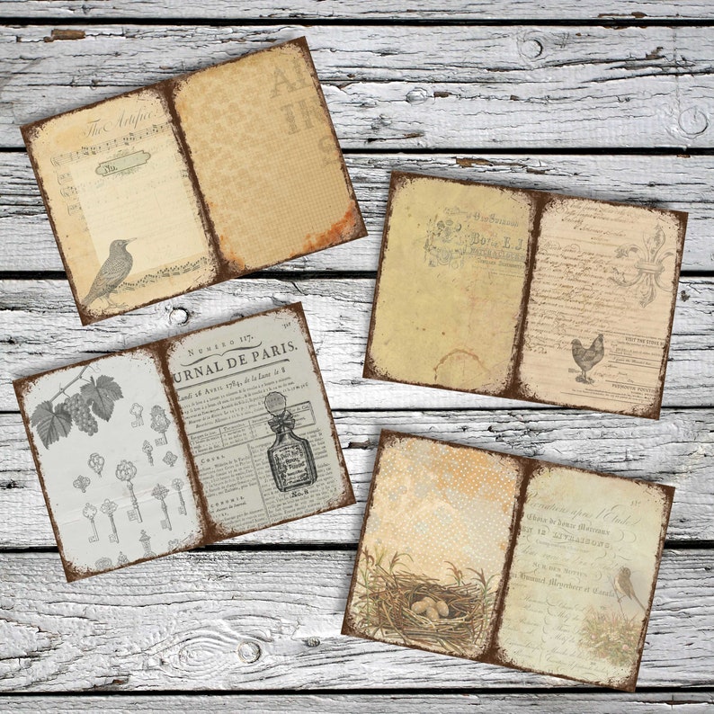 Vintage Ephemera Digital Download 10x7 GRUNGY SHEETS 12 Journal Pages