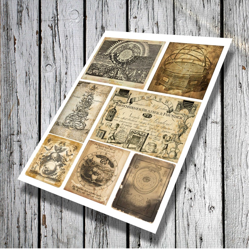 Journal Vintage Ephemera 13 Random ALCHEMY Cards Digital Collage Sheeet Download