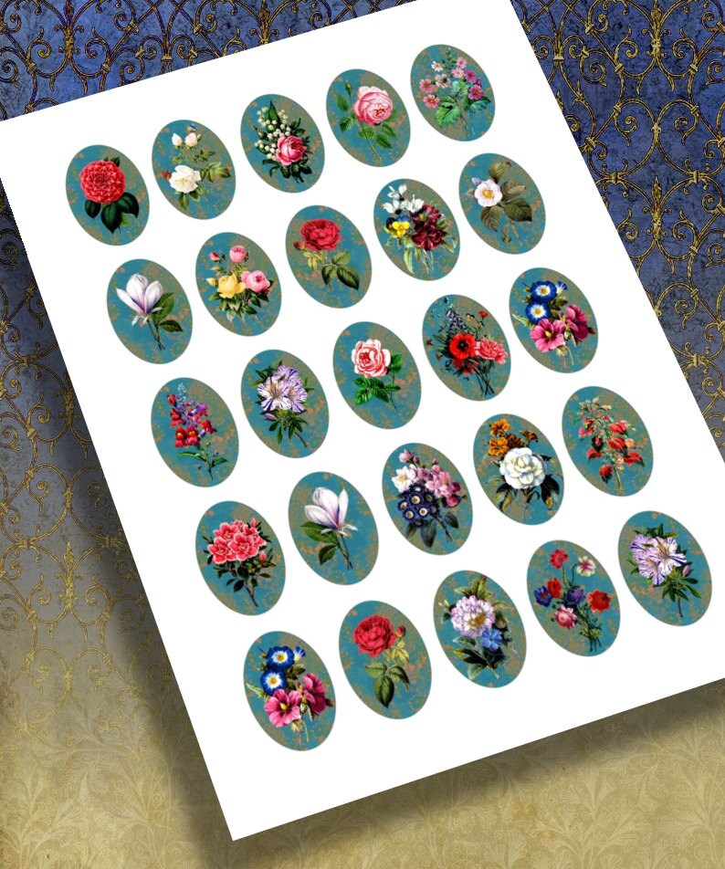 Digital Collage Sheet Download Images for Jewelry Ovals 30x40 mm FLOWERs