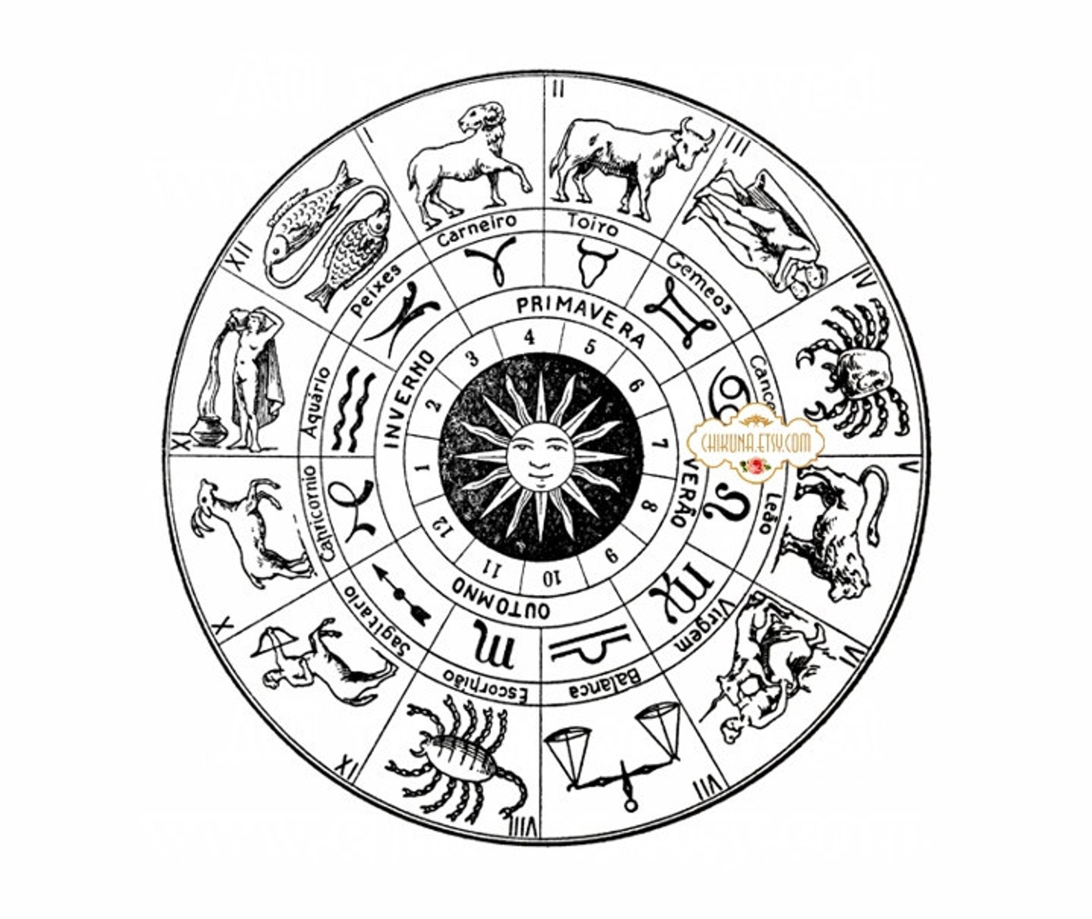 ZODIAC MAP Large Single Image Digital Sheet Printable to Etsy