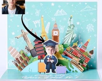 Benutzerdefinierte Foto-Abschlusskarte, personalisierte graduierten-Gesichtsausschnitt-Karte, einzigartiges Abschlussgeschenk, handgemachte Glückwunschkarte für ihn
