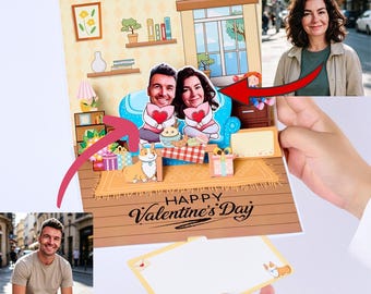 Personalized Couple Pop Up Card, Custom Face Portrait 3D Greeting , Valentines Handmade,Custom Photo Gift for Husband Wife