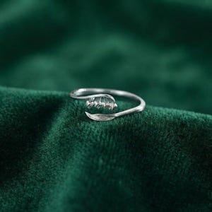 Dainty Floral Silver Ring, Lily of the Valley Jewelry, Minimalist Nature Ring, Adjustable Botanical Band, Whimsical Wedding Jewelry For Her