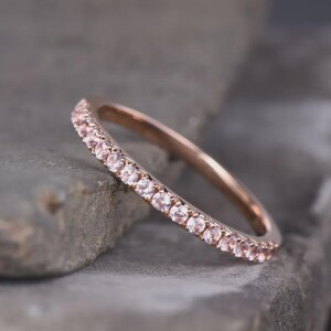Morganite Rose Gold Eternity Band, Stackable Morganite Wedding Band Bridal Wedding Ring, Proposal Ring, September Birthstone Ring