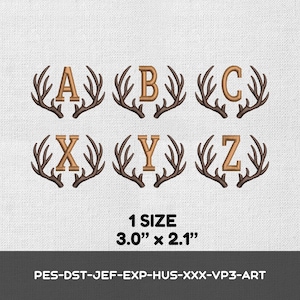 Antler Alphabet Machine Embroidery Design - Uppercase Letters Rustic Monogram File - 1 Size Only Instant Download