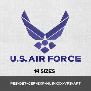 Broderidesign för amerikanska flygvapnet, mini-USAF-logotypbroderi, symbolbroderi, maskinbroderi, digital fil