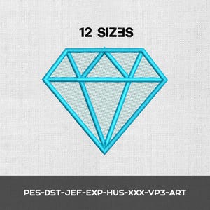 May include: A turquoise diamond design with the text "12 SIZES" at the top. The design is an embroidery pattern. The bottom of the image contains the text "PES-DST-JEF-EXP-HUS-XXX-VP3-ART".