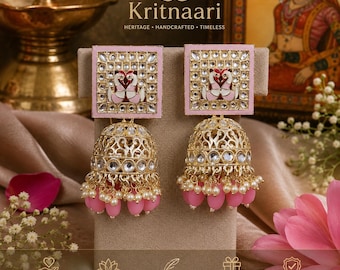 Pendientes Jhumka Kundan rosas