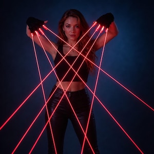 Red Laser Gloves, Rechargeable Rave Accessory, Stage Performance Prop