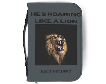 He's Roaring Like a Lion |'God's Not Dead' Scripture bible protecter, bible cover women, custom bible cover, leather bible cover, jw bible