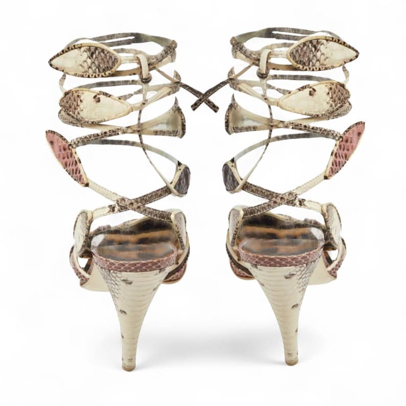 Roberto Cavalli Multicolor Python Leather Ankle Wrap Slingback Sandals | EU 37 | image 5