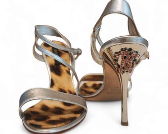 Roberto Cavalli - Escarpins métalliques à monogramme Taille 40 Imprimé léopard | UE 40 | États-Unis 10