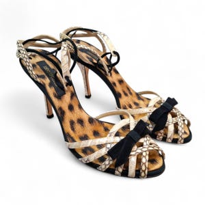 Roberto Cavalli Embossed Python Strappy High-Heel Mules | EU 37 | US 7