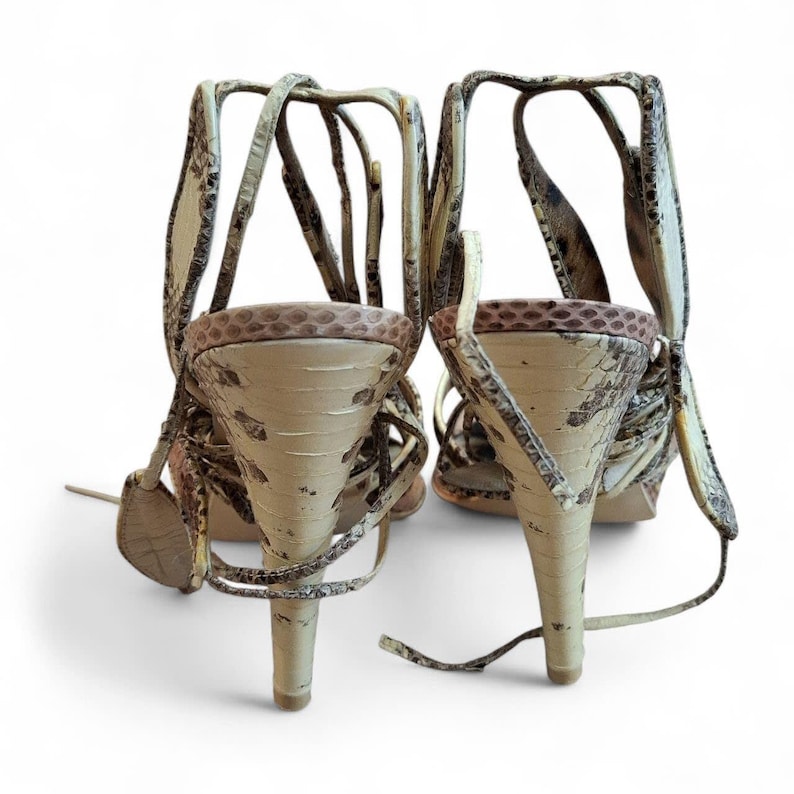Roberto Cavalli Multicolor Python Leather Ankle Wrap Slingback Sandals | EU 37 | image 2