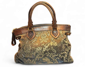 Roberto Cavalli 2006 Rare vintage sac fourre-tout en brocart et cuir de crocodile