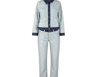 Just Cavalli Ensemble 2 pièces vintage rare en denim jacquard floral baroque or et bleu Just Cavalli | S