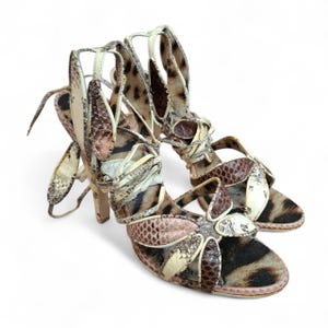 Roberto Cavalli Multicolor Python Leather Ankle Wrap Slingback Sandals | EU 37 | image 7