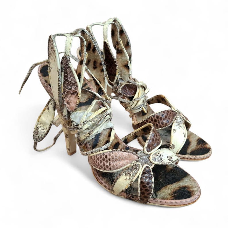 Roberto Cavalli Multicolor Python Leather Ankle Wrap Slingback Sandals | EU 37 | image 7