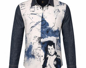 Chemise peinte à la main Napoléon Just Cavalli, taille 50 (convient à un L), impression d'art de créateur rare | G