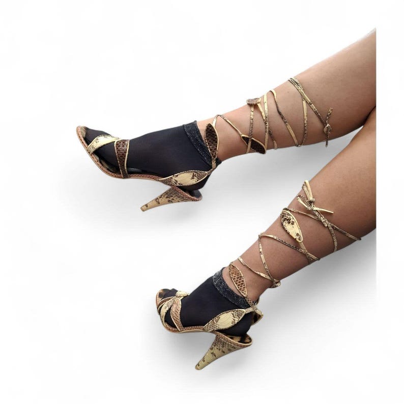 Roberto Cavalli Multicolor Python Leather Ankle Wrap Slingback Sandals | EU 37 | image 3