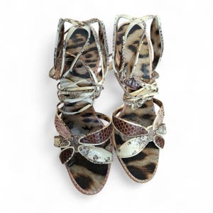 Roberto Cavalli Multicolor Python Leather Ankle Wrap Slingback Sandals | EU 37 | image 6