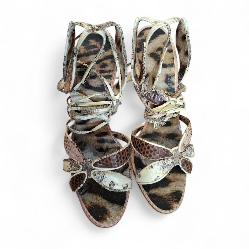 Roberto Cavalli Multicolor Python Leather Ankle Wrap Slingback Sandals | EU 37 | image 6
