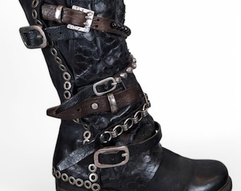 A.S.98 - Bottes rock and roll noires et peau de serpent | UE 38 | États-Unis 8