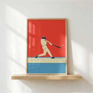 Lámina decorativa de béisbol para pared, póster minimalista de béisbol, decoración deportiva para pared, láminas de béisbol, arte de atletas, decoración para la cueva del hombre, descarga digital.