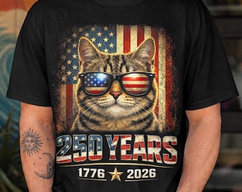 4th of July Cat Lovers Purrfectly Patriotic 250 Years 250th T-Shirt, Cat Lover Independence Day Gift, Patriotic Cat Graphic Tee