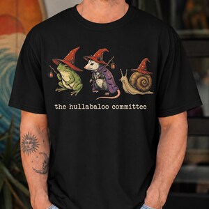 The Hullabaloo Committee T-Shirt; Frog Opossum Snail Wizard Tee; Cute Cottagecore Witchy Forest Animals Top