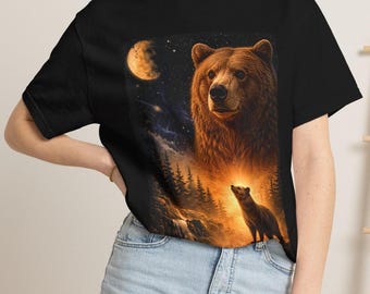 Bear Howling to the Moon in Grand Canyon Shirt, Retro Animal Graphic Tee, Grizzly Tee, Vintage Moon Animal Tee, Wild Bear Family Nature Gift