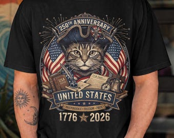 4th of July Cat Lovers Purrfectly Patriotic 250 Years 250th T-Shirt, Cat Lover Independence Day Gift, Patriotic Cat Graphic Tee