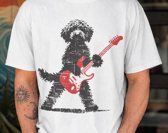 Goldendoodle Rock T-Shirt: Guitar Music Lover Tee, Doodle Mom or Dad Gift Shirt, Funny Rock Dog Style