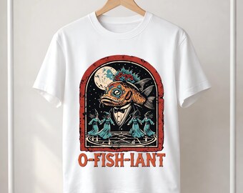 Camiseta engraçada de pescador oficiante, camiseta de ministro de casamento "O-fish-iant"
