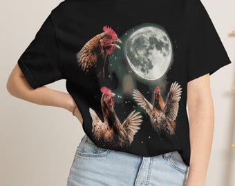 Chicken Howling at Moon Vintage 90s Graphic Shirt, Retro Farm Hen Galaxy Tee