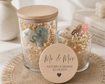 Personalisiertes Hochzeitsgeschenk - Graviertes Aufbewahrungsglas -  Geldgeschenk Hochzeit - Hochzeit Geschenke für das Brautpaar