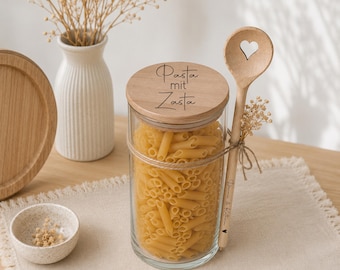Pasta mit Zasta - Personalisiertes Hochzeitsgeschenk - Graviertes Aufbewahrungsglas -  Geldgeschenk Hochzeit -  Geschenke für das Brautpaar