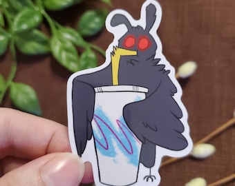 Mothman Vinyl Sticker: Retro Cup, Waterproof Laptop Decal