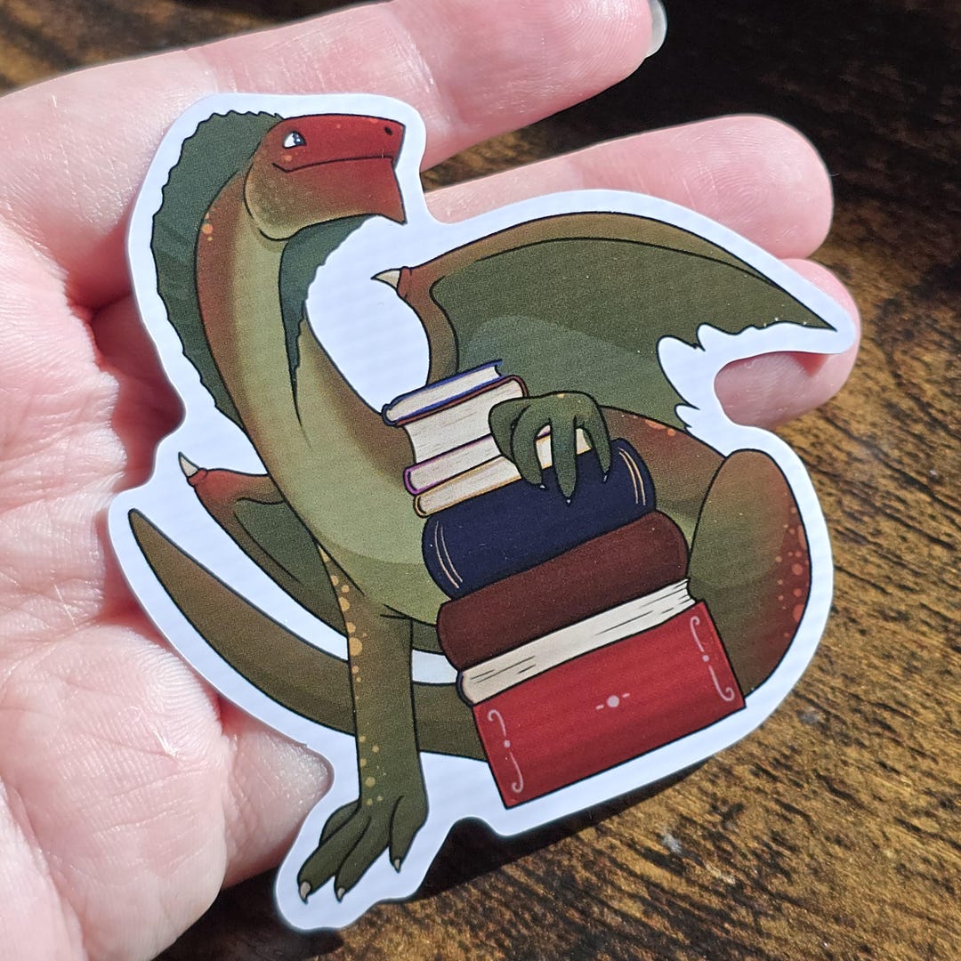 Winged Dragon W Books Sticker | Gift | Cryptid | Fun | Laptop | Journal ...