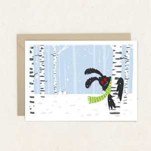 Snowy Mothman Greeting Card - Seasonal Holiday Cryptid