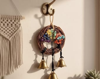 Campana de viento Boho Árbol de la Vida, campanas de cristal para colgar en la pared o la puerta, decoración para patio y jardín.