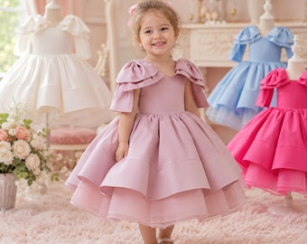 Baljurk prinses peutermeisje, elegante feestjurk met strik, outfit bloemenmeisje