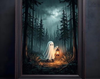 Spooky Ghost Hollow Tree Oil Painting Print (Canvas Print)