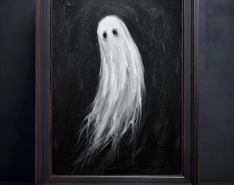 Textured Ghost Oil Painting Print, Gothic Halloween Wall Art (Canvas Print)